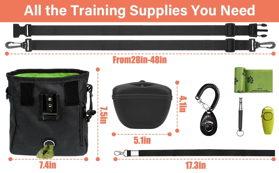 Dog Training Kit | Treat Pouch, Clicker, Silent Whistle, Poop Bags & Training Guide
