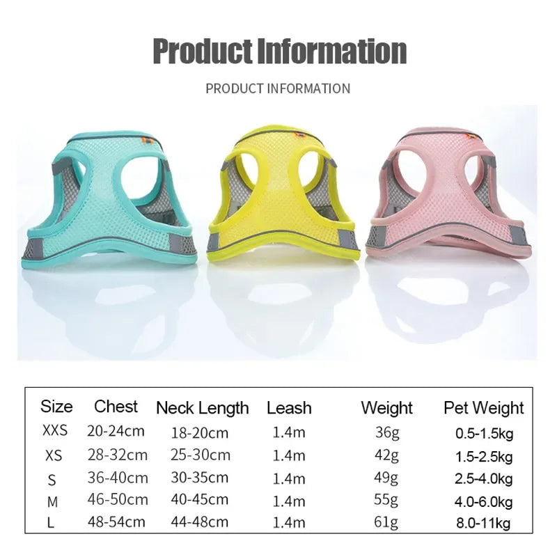 Reflective Cat & Dog Harness Vest | Breathable Adjustable Nylon Chest Harness for Small Pets
